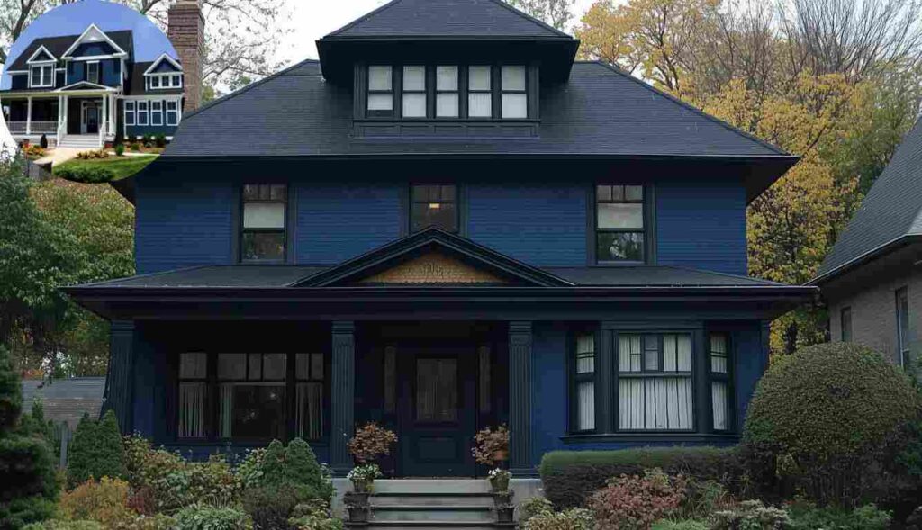 blue house with black trim