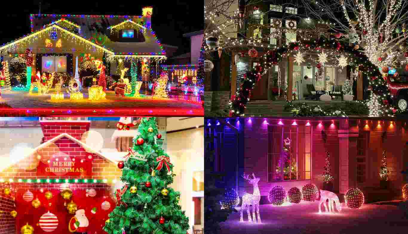 red and white house christmas lights