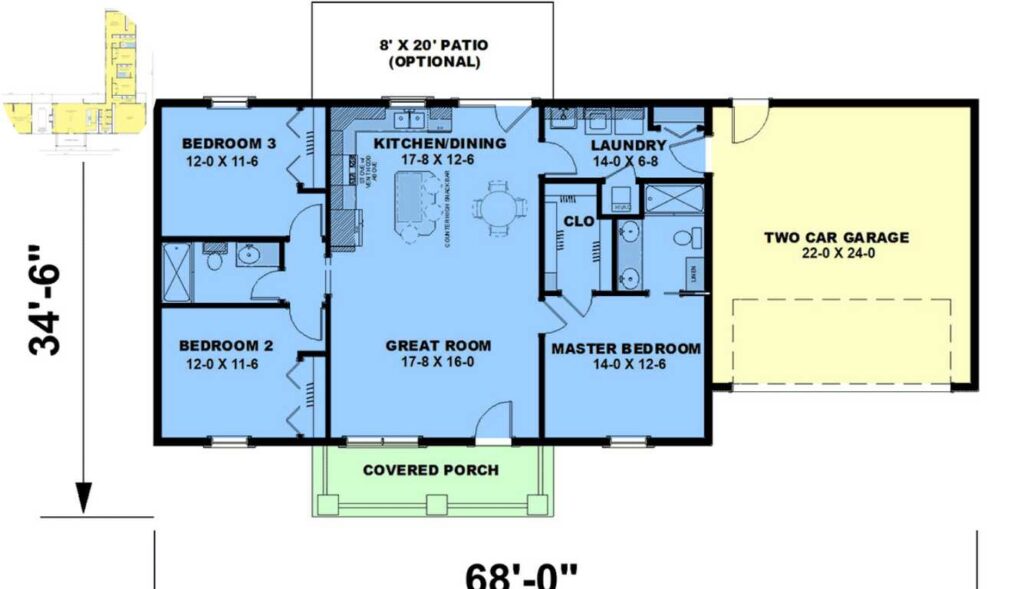 3 bedroom 2 bath ranch house floor plans