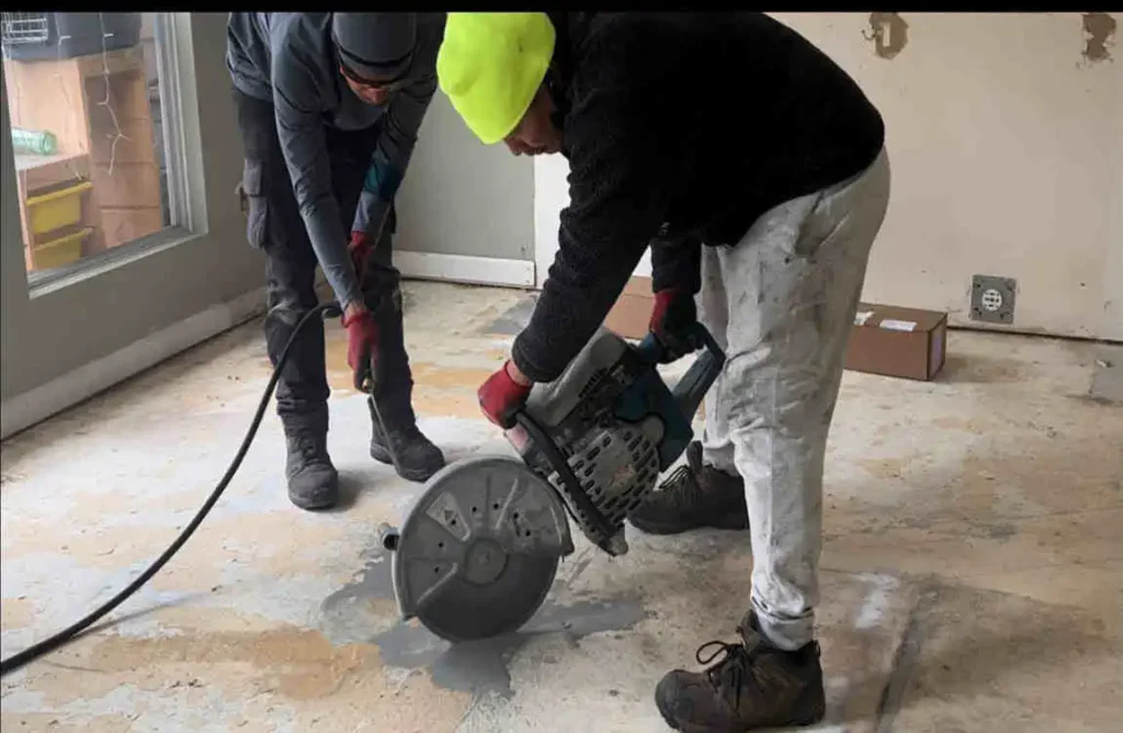 how to cut concrete slab for house plumbing