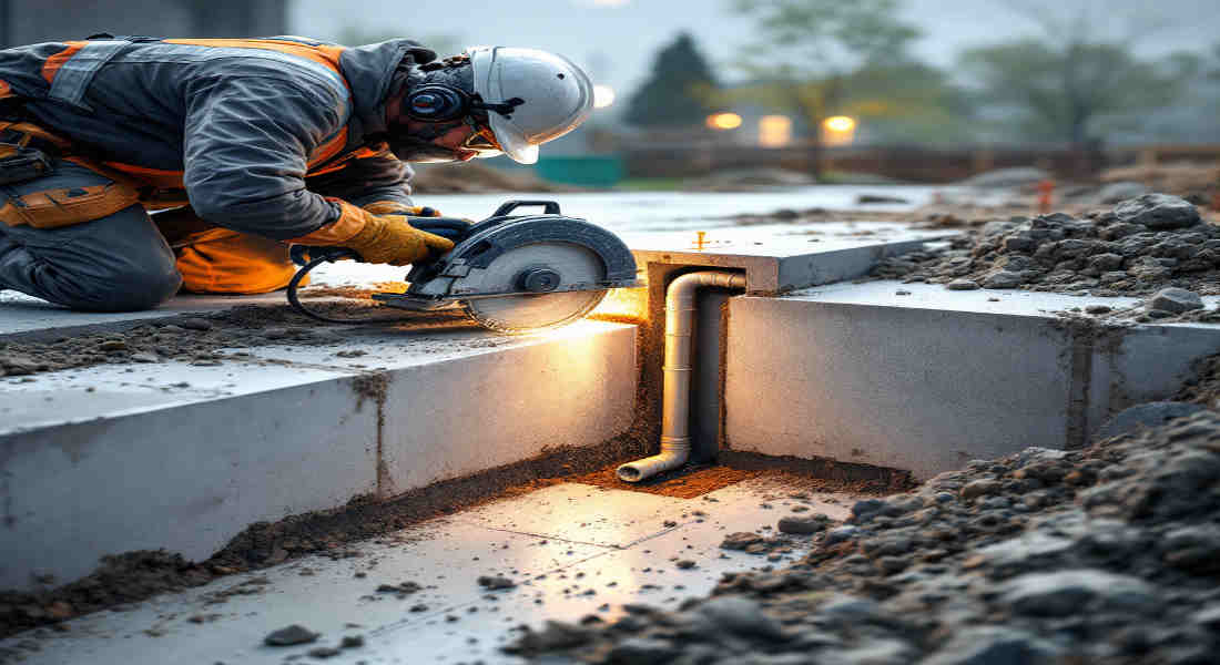 how to cut concrete slab for house plumbing
