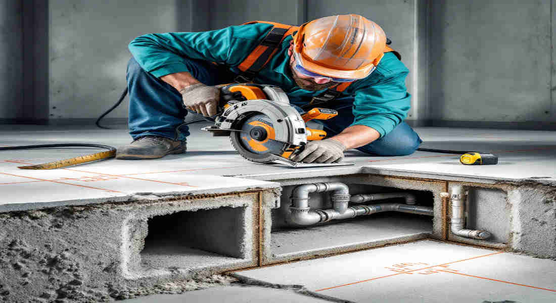 how to cut concrete slab for house plumbing