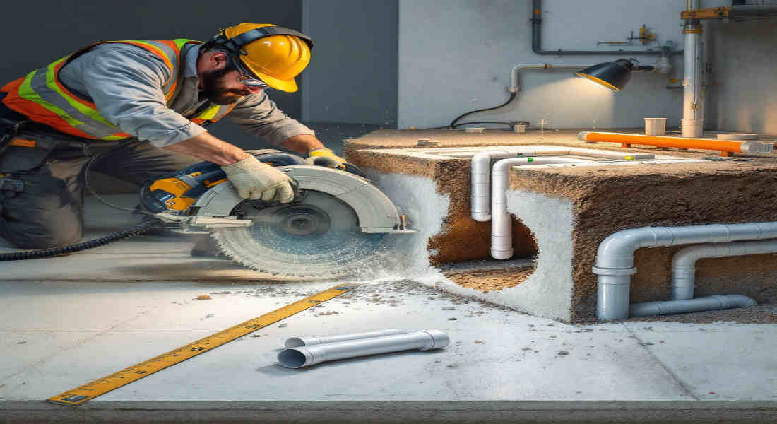 how to cut concrete slab for house plumbing