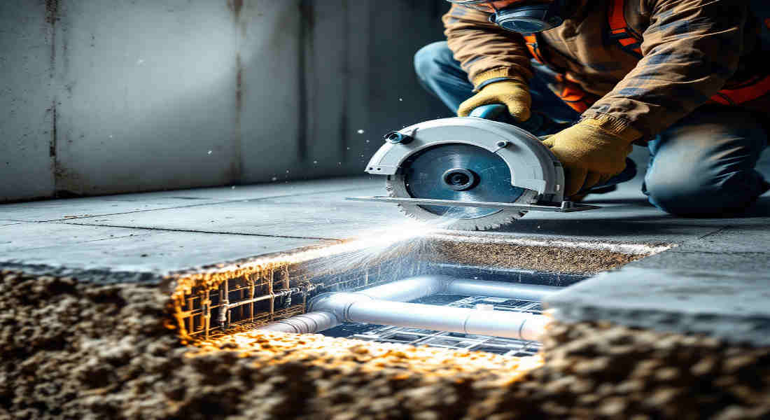 how to cut concrete slab for house plumbing