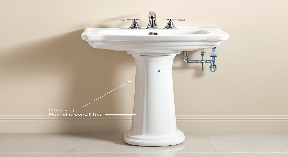 how to hide house plumbing behind pedestal sink