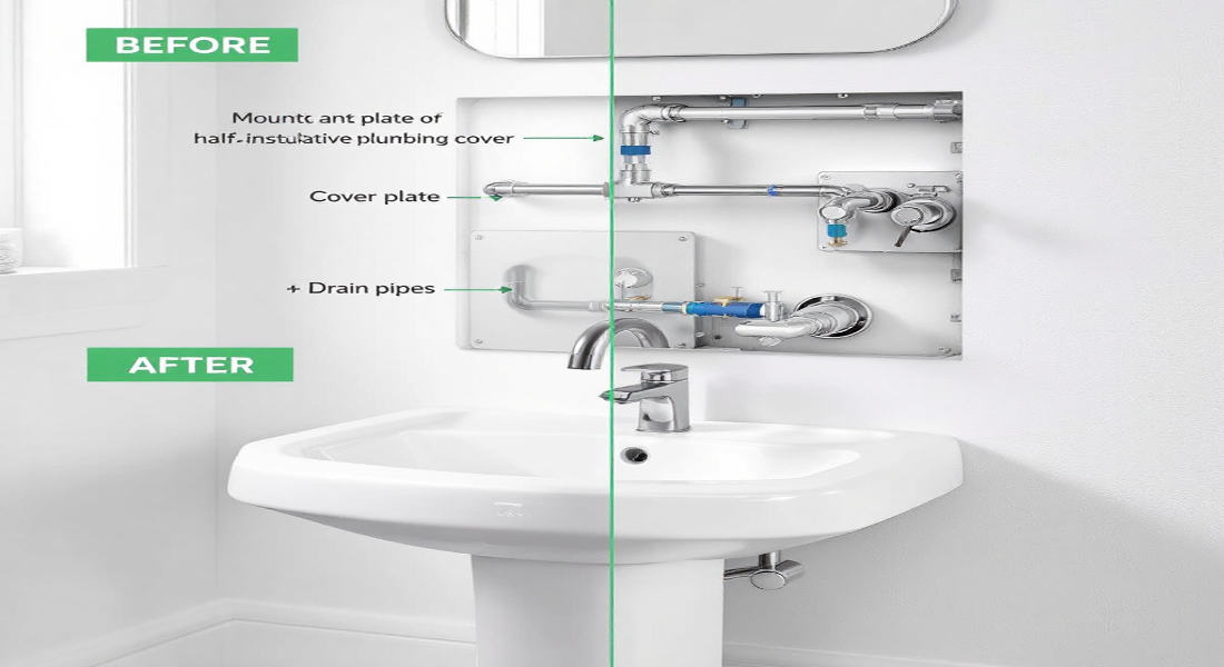 how to hide house plumbing behind pedestal sink