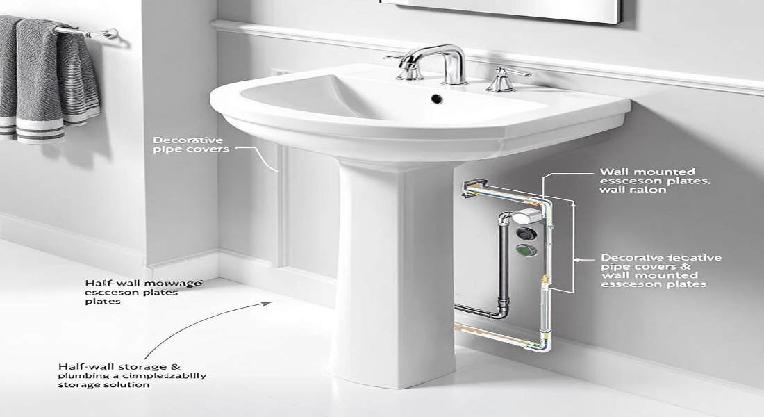 how to hide house plumbing behind pedestal sink
