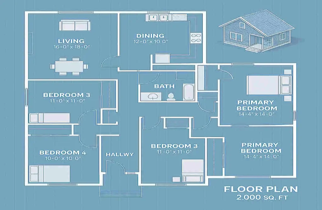 How Many Rooms Can Fit in a 2,000 Square Feet House? how big is 2,000 square feet house