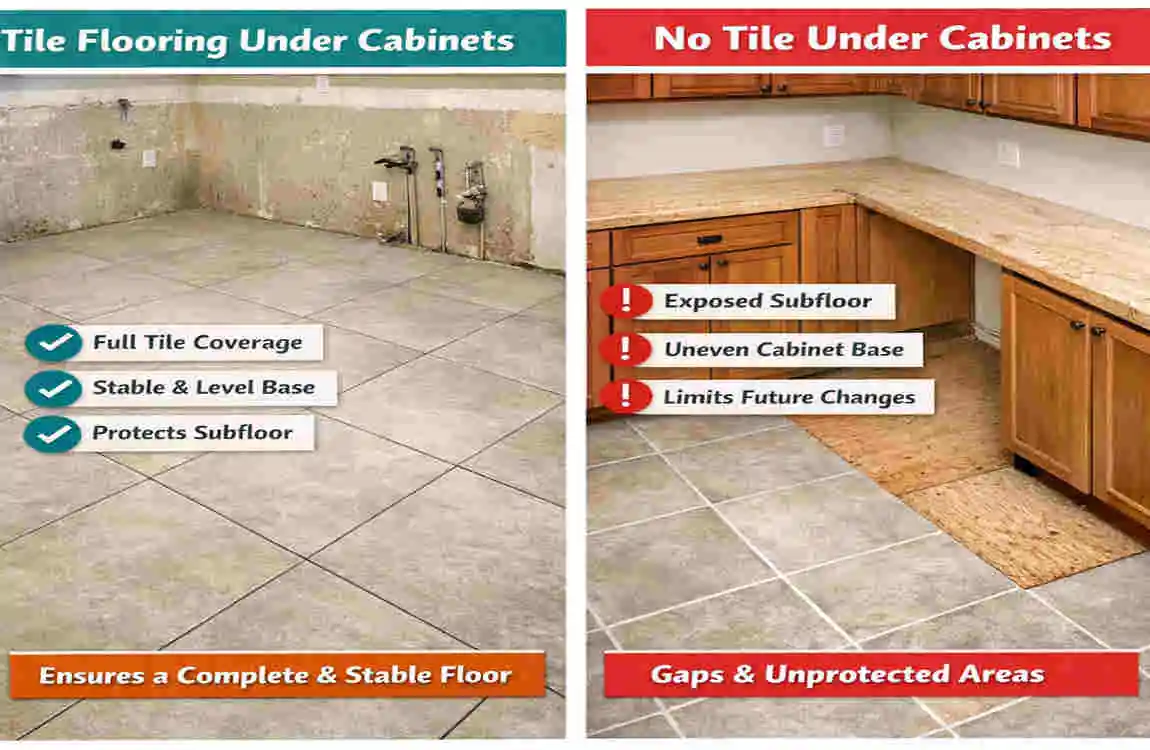 Do You Put Tile Flooring Under Kitchen Cabinets?