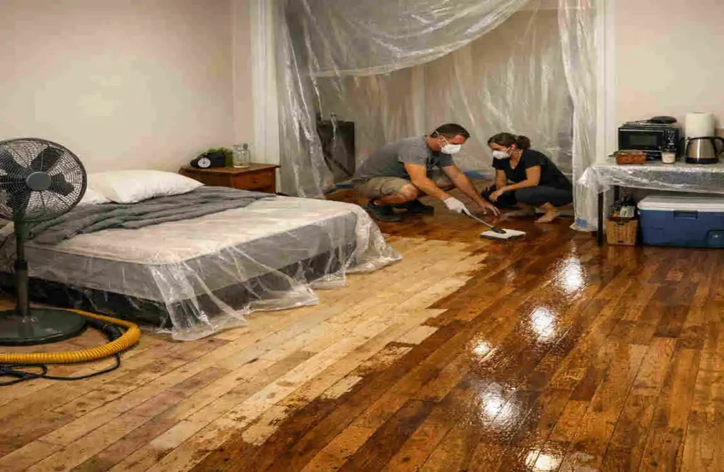 how to refinish floors while living in house
