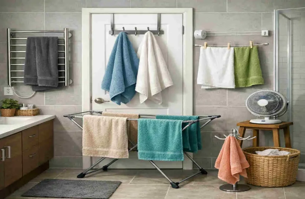 how to hang wet towels in bathroom