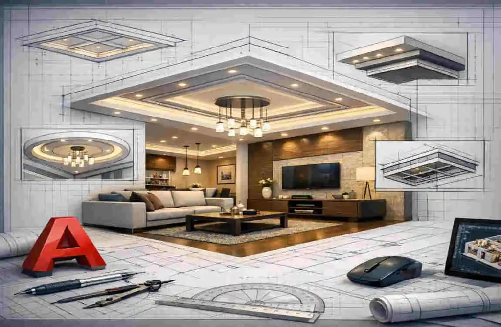 ceiling designing in autocad for house