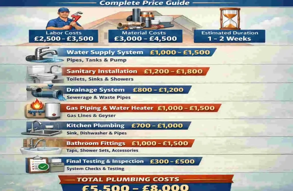 plumbing work in 5 marla house in uk cost