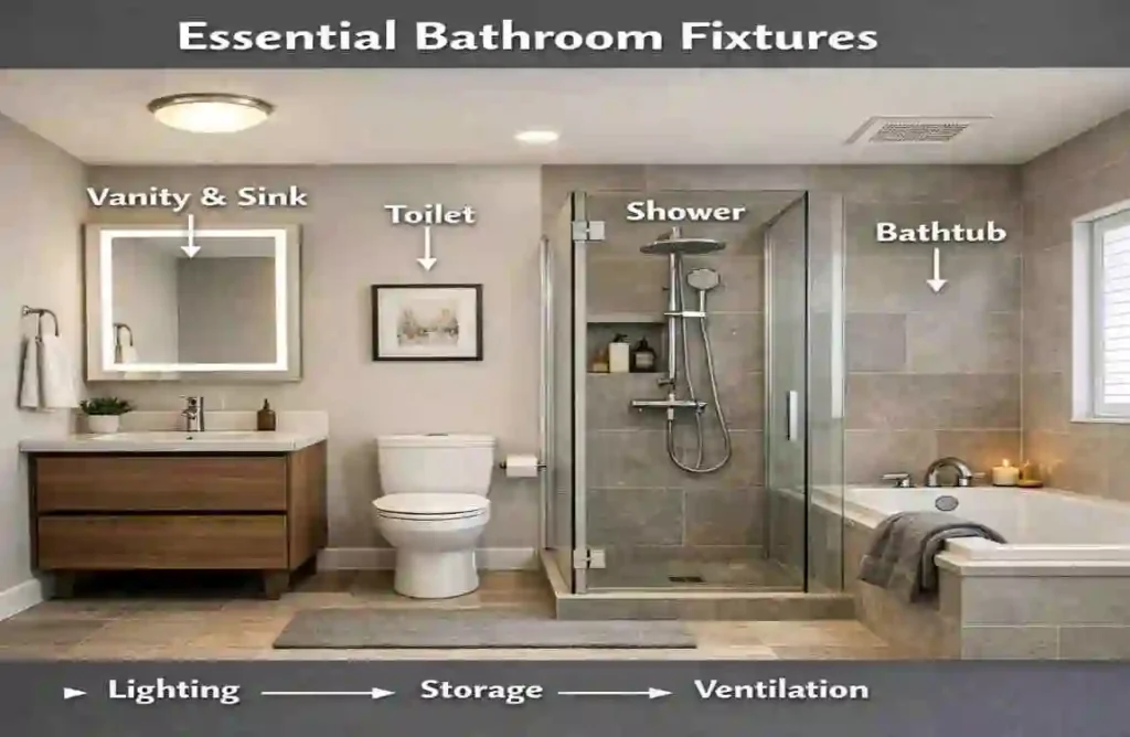 What fixtures are needed for a bathroom?